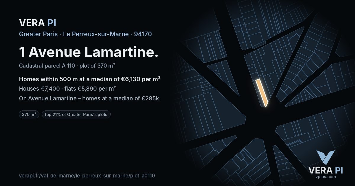 1 Avenue Lamartine, Le Perreux-sur-Marne at night – the plot lit, the parcels around coloured by the prices near them
