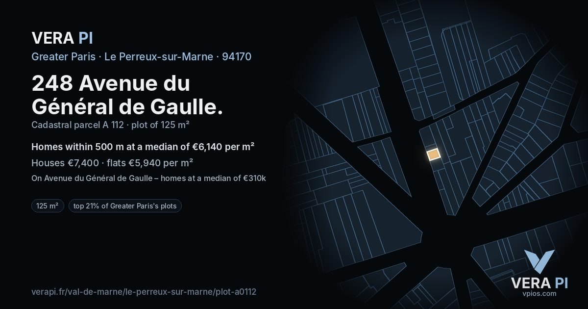 248 Avenue du Général de Gaulle, Le Perreux-sur-Marne at night – the plot lit, the parcels around coloured by the prices near them