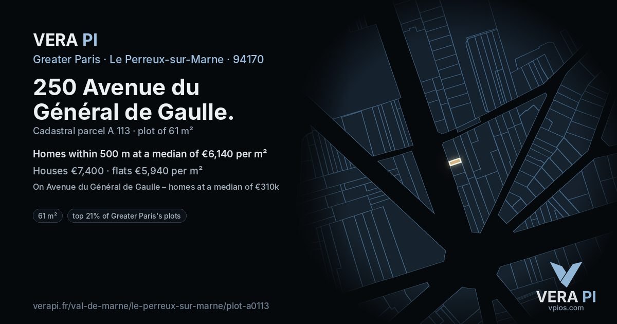 250 Avenue du Général de Gaulle, Le Perreux-sur-Marne at night – the plot lit, the parcels around coloured by the prices near them