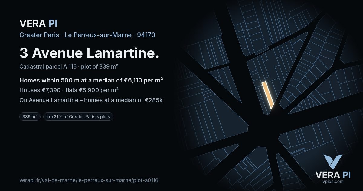 3 Avenue Lamartine, Le Perreux-sur-Marne at night – the plot lit, the parcels around coloured by the prices near them