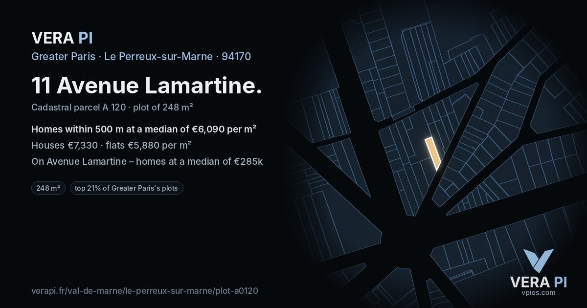 11 Avenue Lamartine, Le Perreux-sur-Marne at night – the plot lit, the parcels around coloured by the prices near them