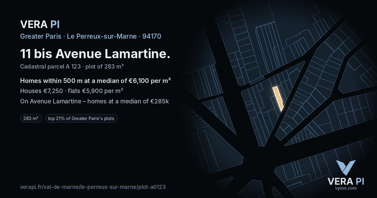 11 bis Avenue Lamartine, Le Perreux-sur-Marne at night – the plot lit, the parcels around coloured by the prices near them