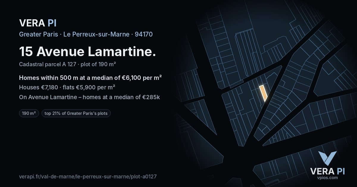 15 Avenue Lamartine, Le Perreux-sur-Marne at night – the plot lit, the parcels around coloured by the prices near them