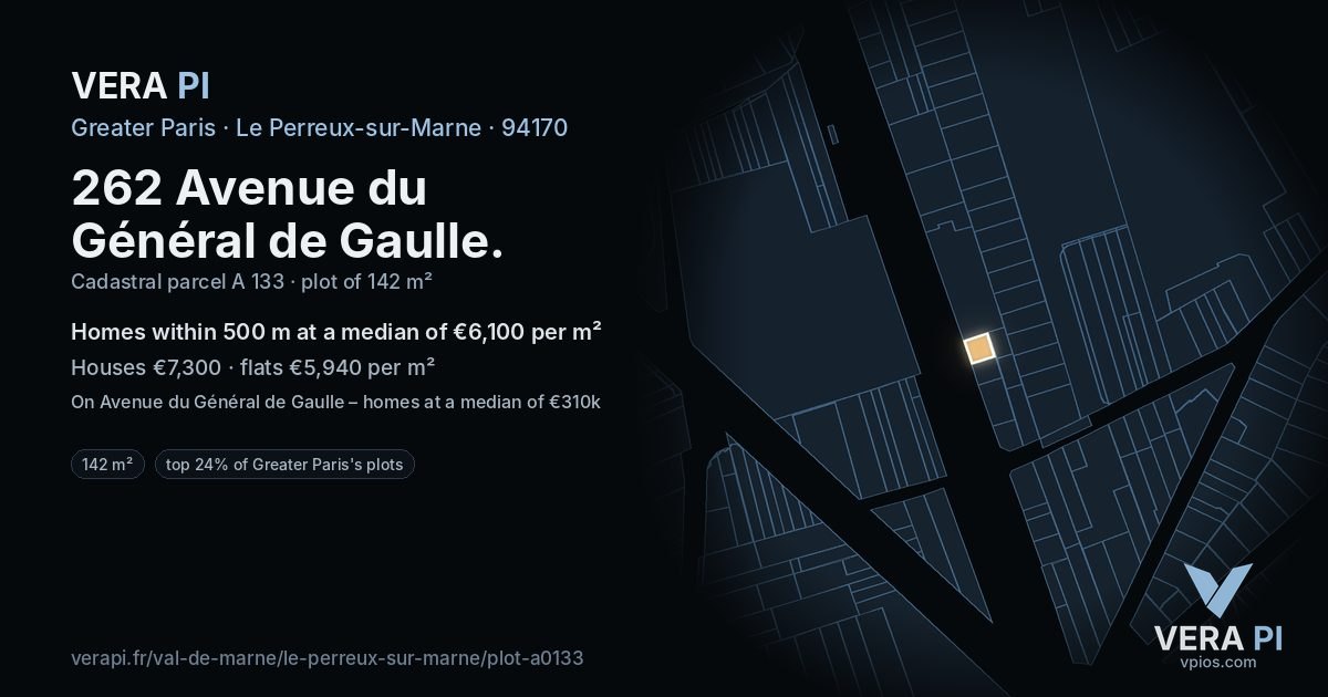 262 Avenue du Général de Gaulle, Le Perreux-sur-Marne at night – the plot lit, the parcels around coloured by the prices near them