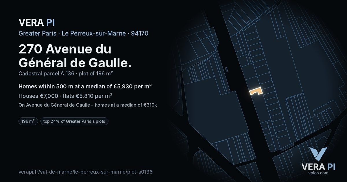 270 Avenue du Général de Gaulle, Le Perreux-sur-Marne at night – the plot lit, the parcels around coloured by the prices near them