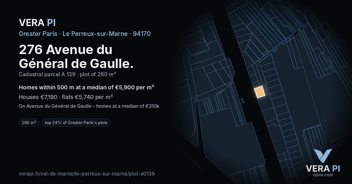 276 Avenue du Général de Gaulle, Le Perreux-sur-Marne at night – the plot lit, the parcels around coloured by the prices near them