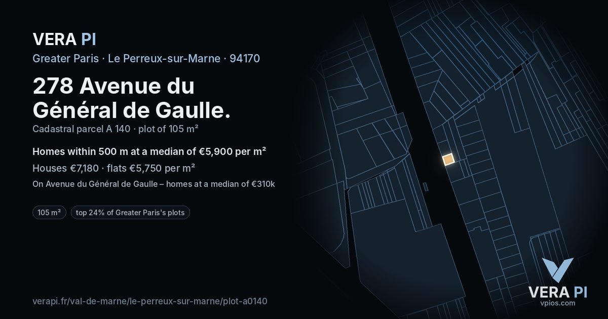 278 Avenue du Général de Gaulle, Le Perreux-sur-Marne at night – the plot lit, the parcels around coloured by the prices near them
