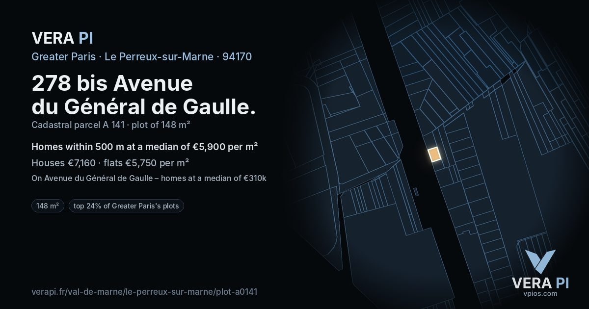 278 bis Avenue du Général de Gaulle, Le Perreux-sur-Marne at night – the plot lit, the parcels around coloured by the prices near them