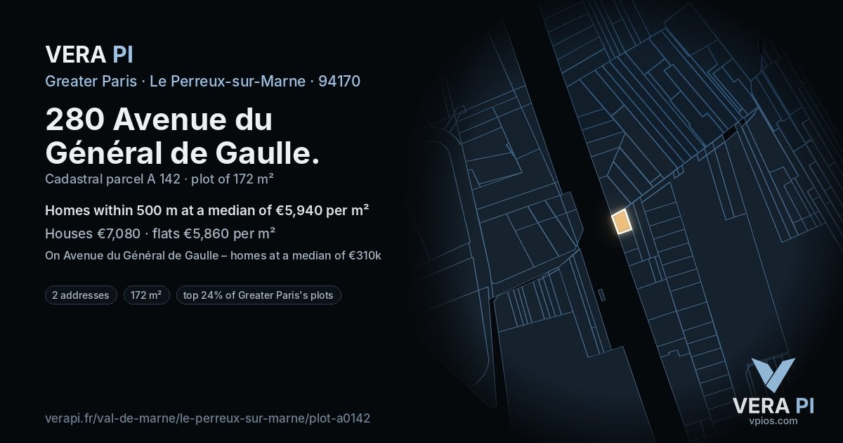 280 Avenue du Général de Gaulle, Le Perreux-sur-Marne at night – the plot lit, the parcels around coloured by the prices near them