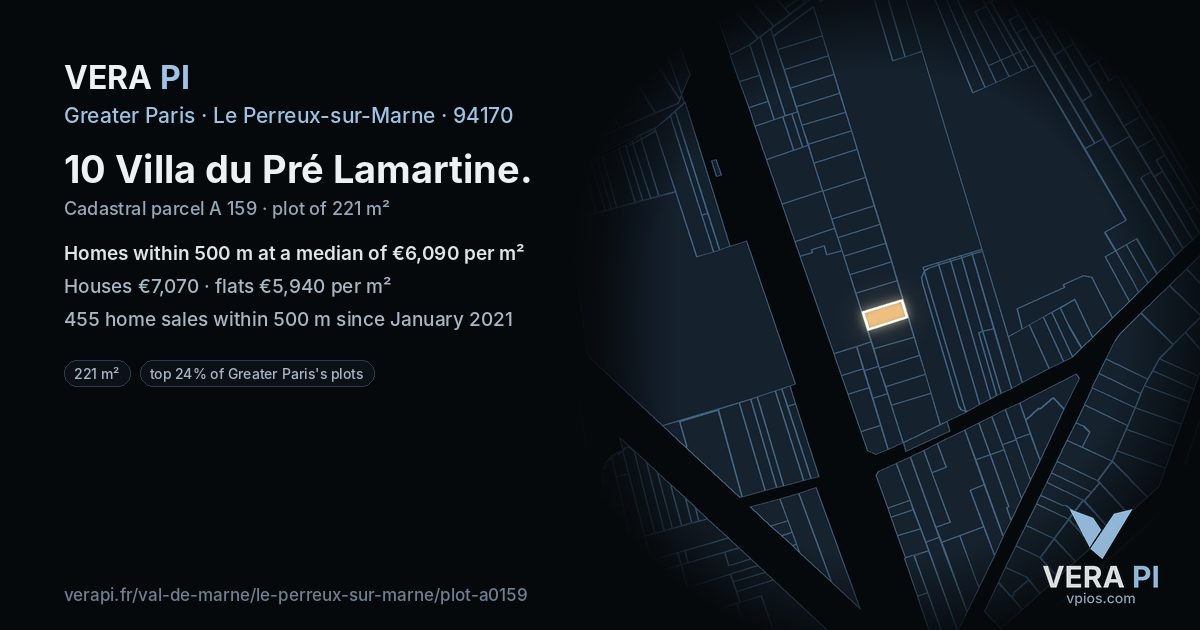 10 Villa du Pré Lamartine, Le Perreux-sur-Marne at night – the plot lit, the parcels around coloured by the prices near them