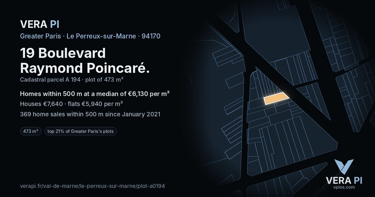 19 Boulevard Raymond Poincaré, Le Perreux-sur-Marne at night – the plot lit, the parcels around coloured by the prices near them