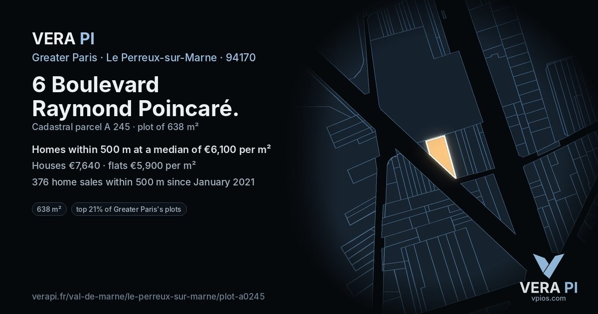 6 Boulevard Raymond Poincaré, Le Perreux-sur-Marne at night – the plot lit, the parcels around coloured by the prices near them