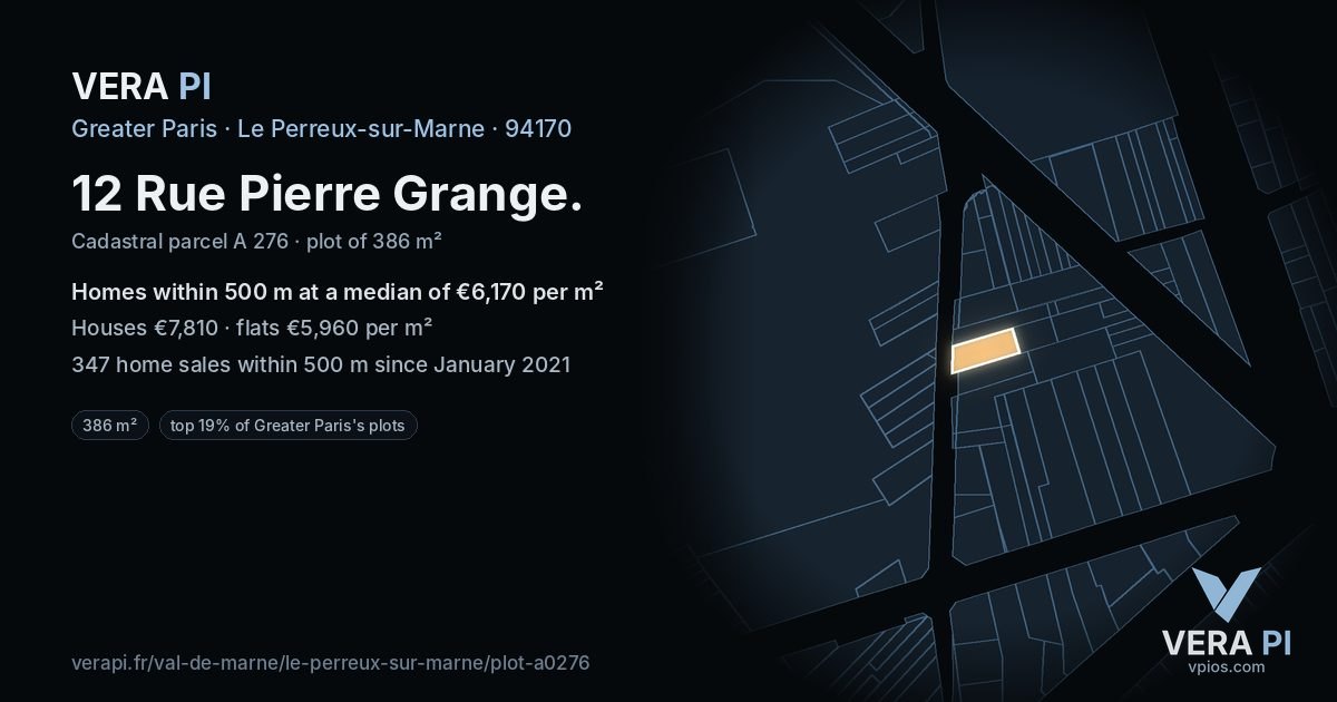 12 Rue Pierre Grange, Le Perreux-sur-Marne at night – the plot lit, the parcels around coloured by the prices near them
