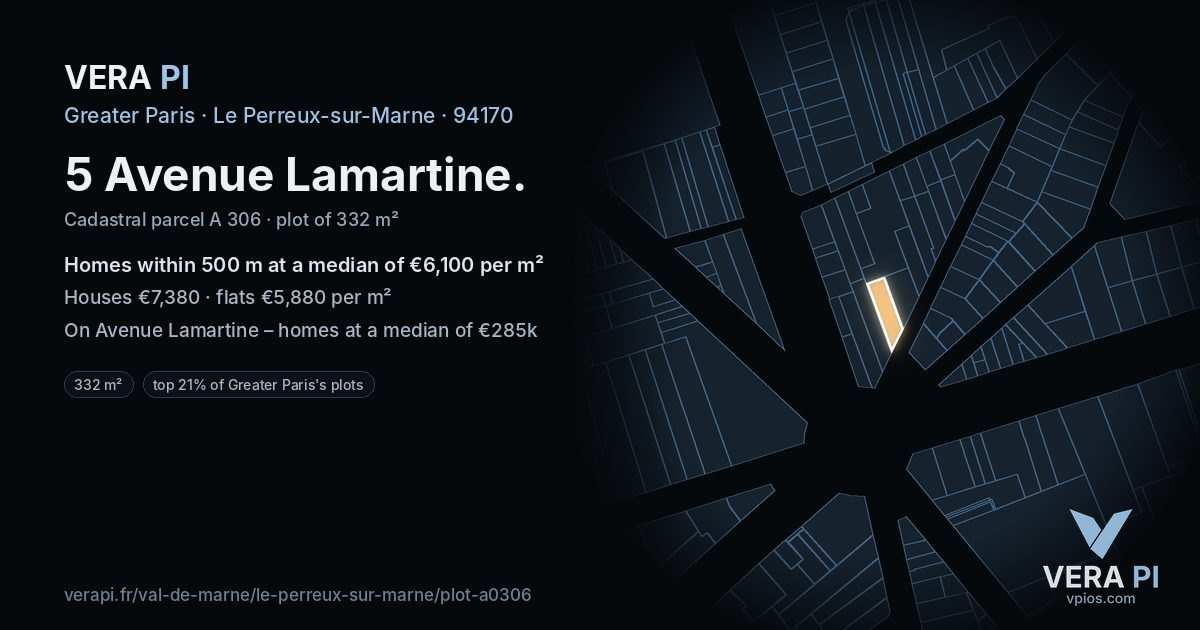 5 Avenue Lamartine, Le Perreux-sur-Marne at night – the plot lit, the parcels around coloured by the prices near them