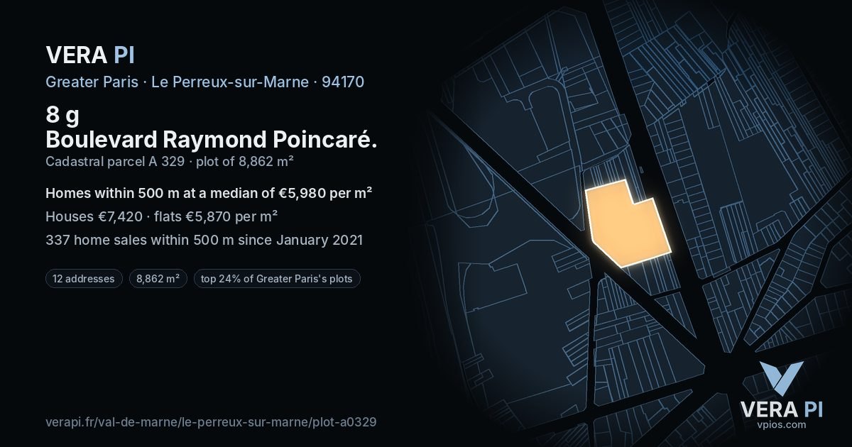 8 g Boulevard Raymond Poincaré, Le Perreux-sur-Marne at night – the plot lit, the parcels around coloured by the prices near them
