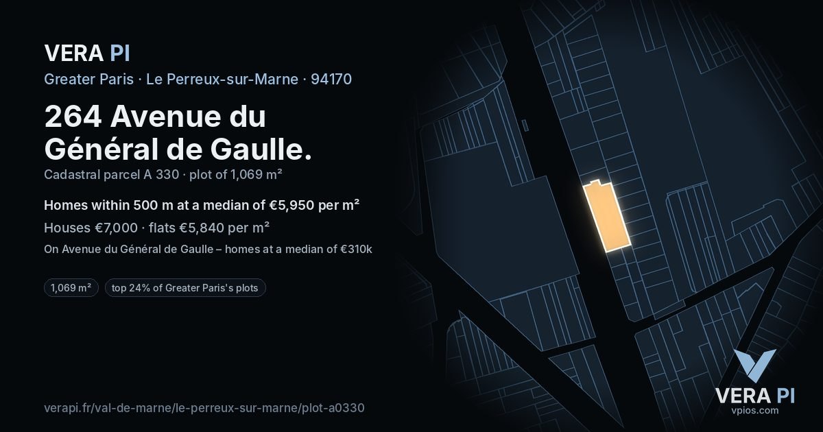264 Avenue du Général de Gaulle, Le Perreux-sur-Marne at night – the plot lit, the parcels around coloured by the prices near them
