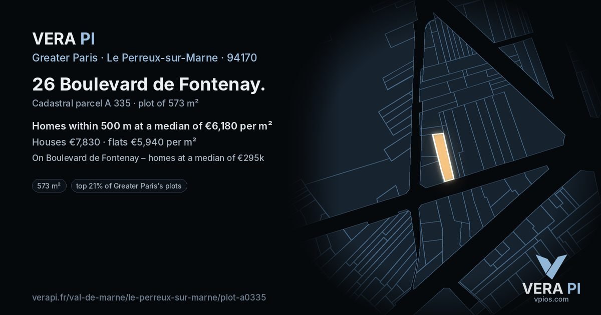 26 Boulevard de Fontenay, Le Perreux-sur-Marne at night – the plot lit, the parcels around coloured by the prices near them