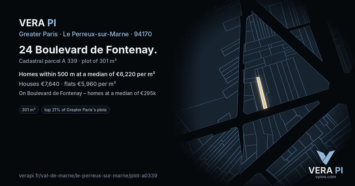 24 Boulevard de Fontenay, Le Perreux-sur-Marne at night – the plot lit, the parcels around coloured by the prices near them