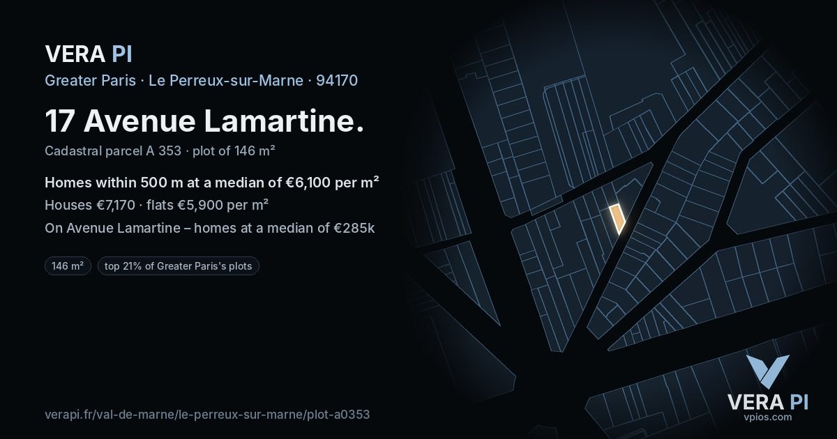 17 Avenue Lamartine, Le Perreux-sur-Marne at night – the plot lit, the parcels around coloured by the prices near them