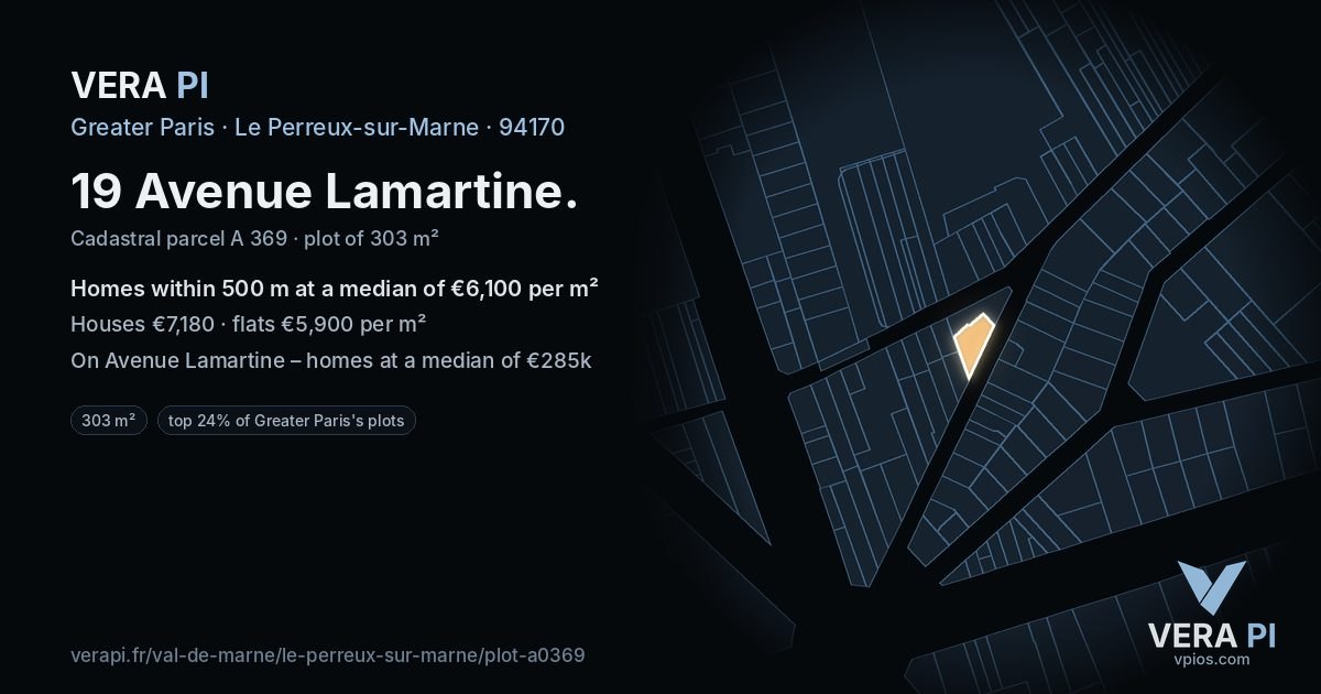 19 Avenue Lamartine, Le Perreux-sur-Marne at night – the plot lit, the parcels around coloured by the prices near them