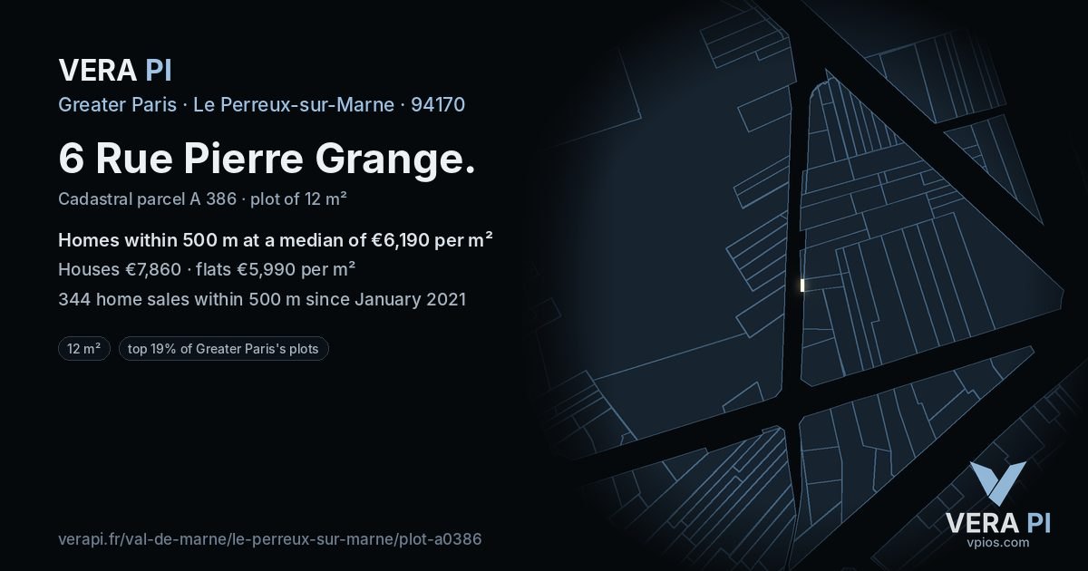 6 Rue Pierre Grange, Le Perreux-sur-Marne at night – the plot lit, the parcels around coloured by the prices near them