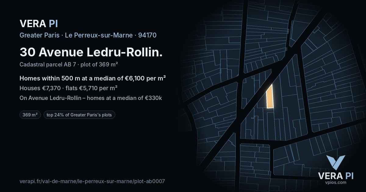 30 Avenue Ledru-Rollin, Le Perreux-sur-Marne at night – the plot lit, the parcels around coloured by the prices near them