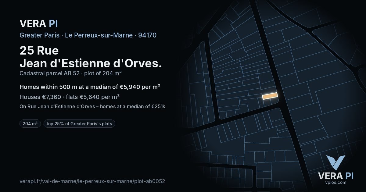 25 Rue Jean d'Estienne d'Orves, Le Perreux-sur-Marne at night – the plot lit, the parcels around coloured by the prices near them