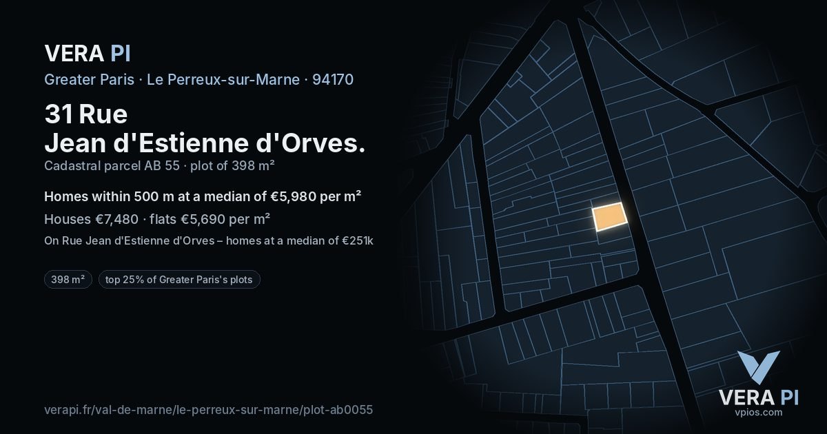 31 Rue Jean d'Estienne d'Orves, Le Perreux-sur-Marne at night – the plot lit, the parcels around coloured by the prices near them