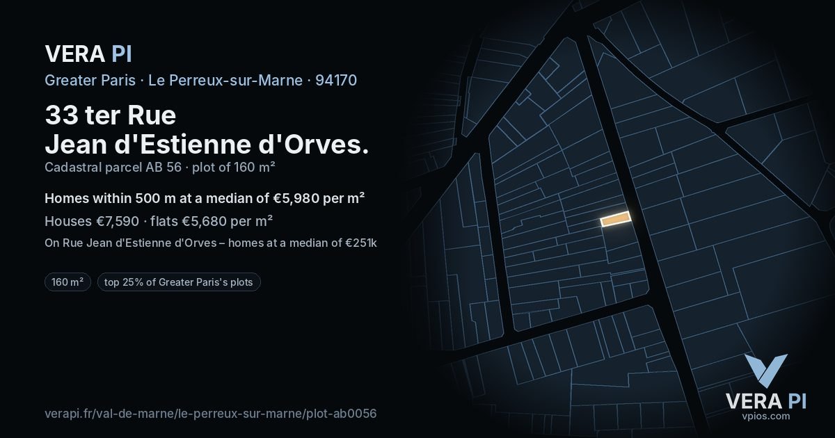 33 ter Rue Jean d'Estienne d'Orves, Le Perreux-sur-Marne at night – the plot lit, the parcels around coloured by the prices near them