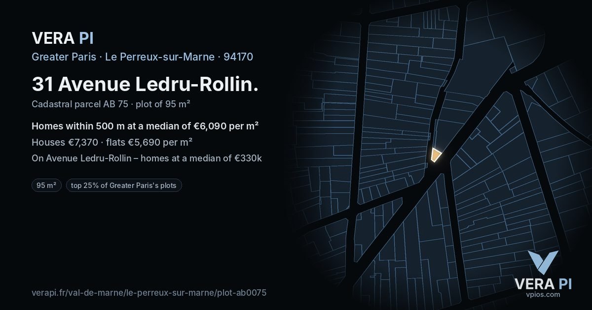 31 Avenue Ledru-Rollin, Le Perreux-sur-Marne at night – the plot lit, the parcels around coloured by the prices near them