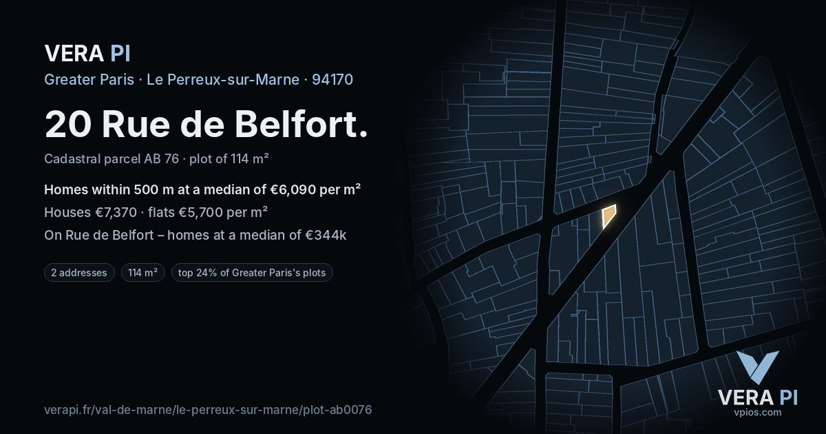20 Rue de Belfort, Le Perreux-sur-Marne at night – the plot lit, the parcels around coloured by the prices near them