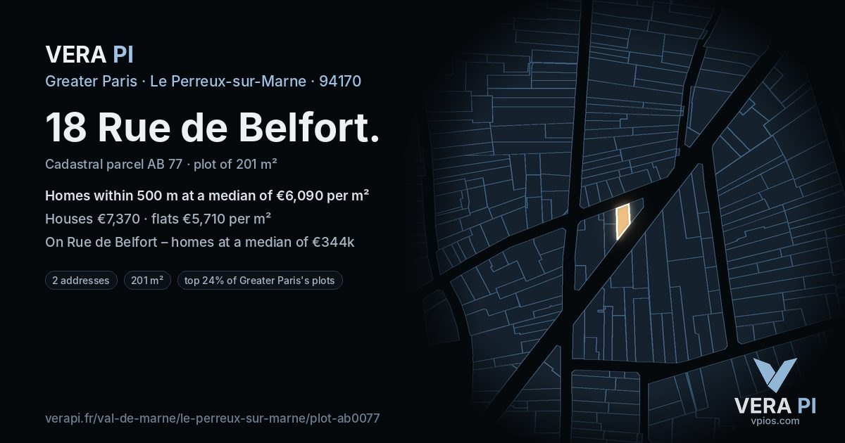 18 Rue de Belfort, Le Perreux-sur-Marne at night – the plot lit, the parcels around coloured by the prices near them