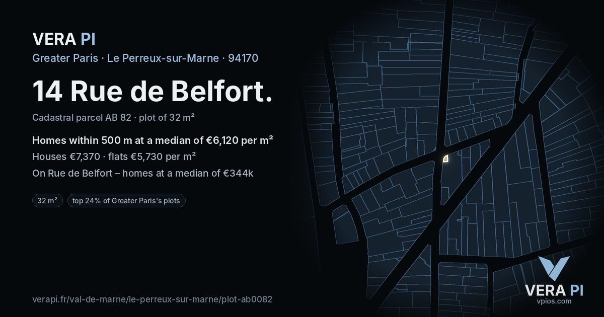 14 Rue de Belfort, Le Perreux-sur-Marne at night – the plot lit, the parcels around coloured by the prices near them