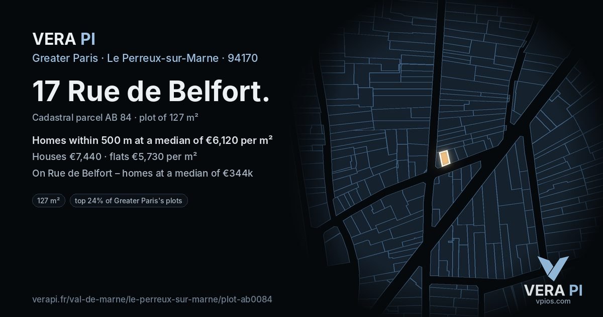 17 Rue de Belfort, Le Perreux-sur-Marne at night – the plot lit, the parcels around coloured by the prices near them