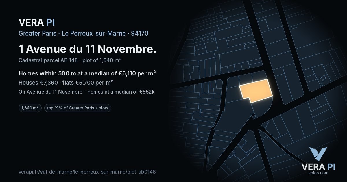 1 Avenue du 11 Novembre, Le Perreux-sur-Marne at night – the plot lit, the parcels around coloured by the prices near them