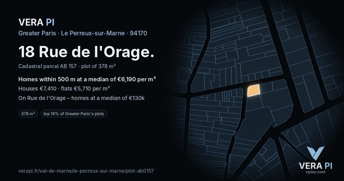 18 Rue de l'Orage, Le Perreux-sur-Marne at night – the plot lit, the parcels around coloured by the prices near them