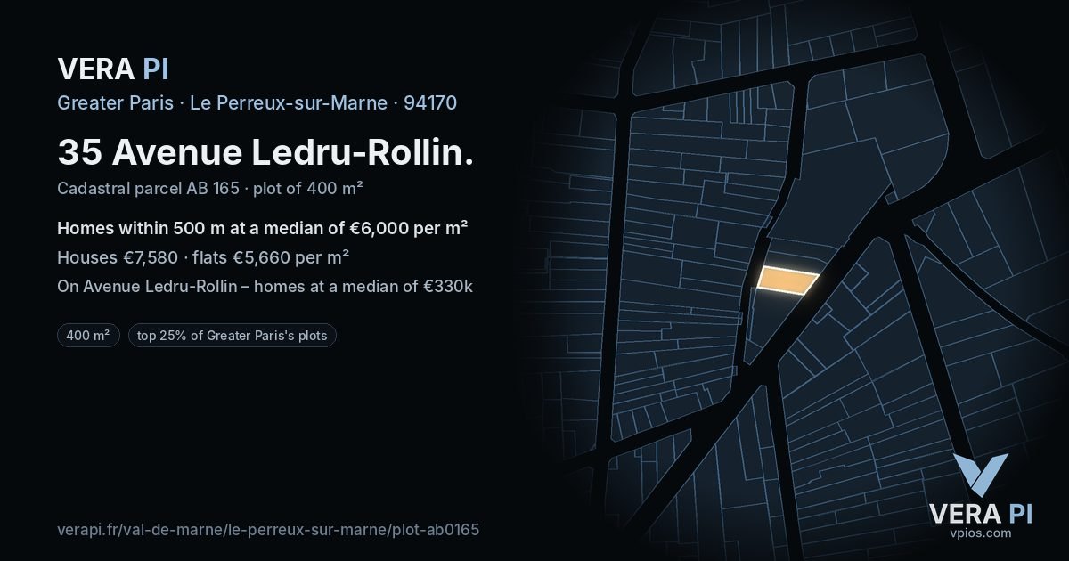 35 Avenue Ledru-Rollin, Le Perreux-sur-Marne at night – the plot lit, the parcels around coloured by the prices near them