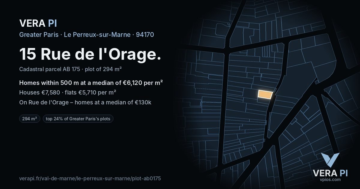 15 Rue de l'Orage, Le Perreux-sur-Marne at night – the plot lit, the parcels around coloured by the prices near them