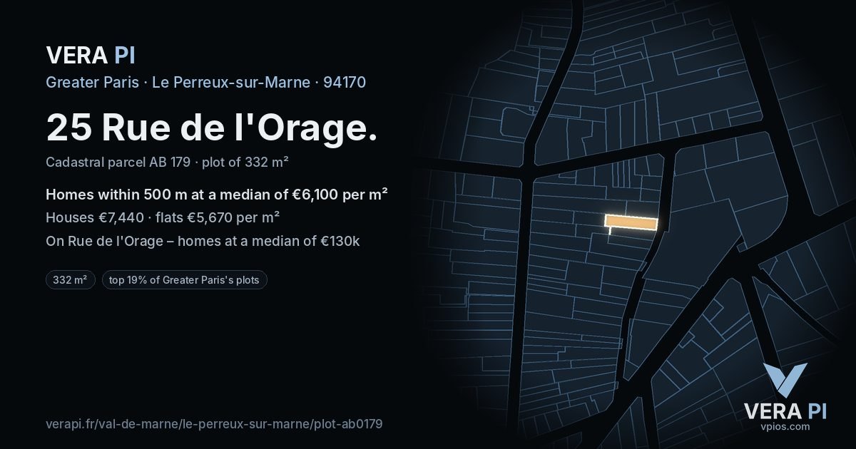 25 Rue de l'Orage, Le Perreux-sur-Marne at night – the plot lit, the parcels around coloured by the prices near them
