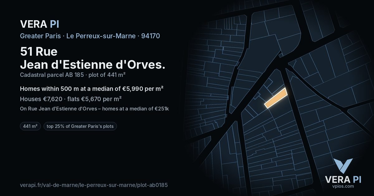 51 Rue Jean d'Estienne d'Orves, Le Perreux-sur-Marne at night – the plot lit, the parcels around coloured by the prices near them