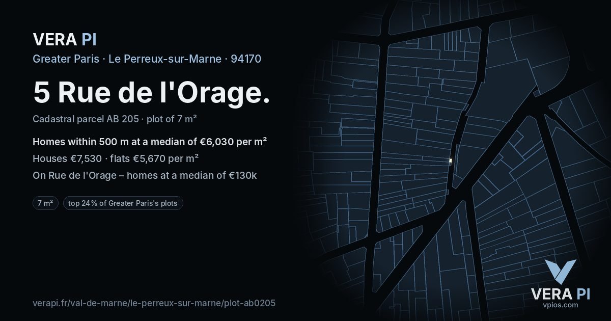 5 Rue de l'Orage, Le Perreux-sur-Marne at night – the plot lit, the parcels around coloured by the prices near them