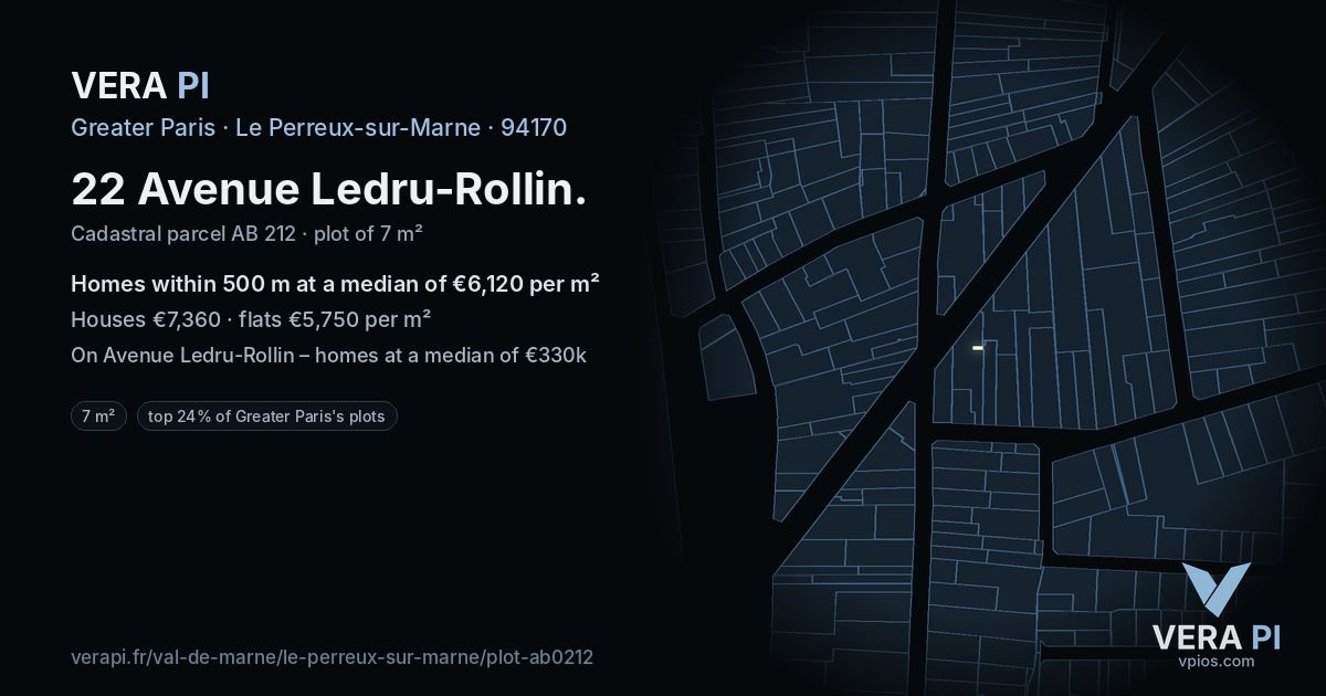 22 Avenue Ledru-Rollin, Le Perreux-sur-Marne at night – the plot lit, the parcels around coloured by the prices near them