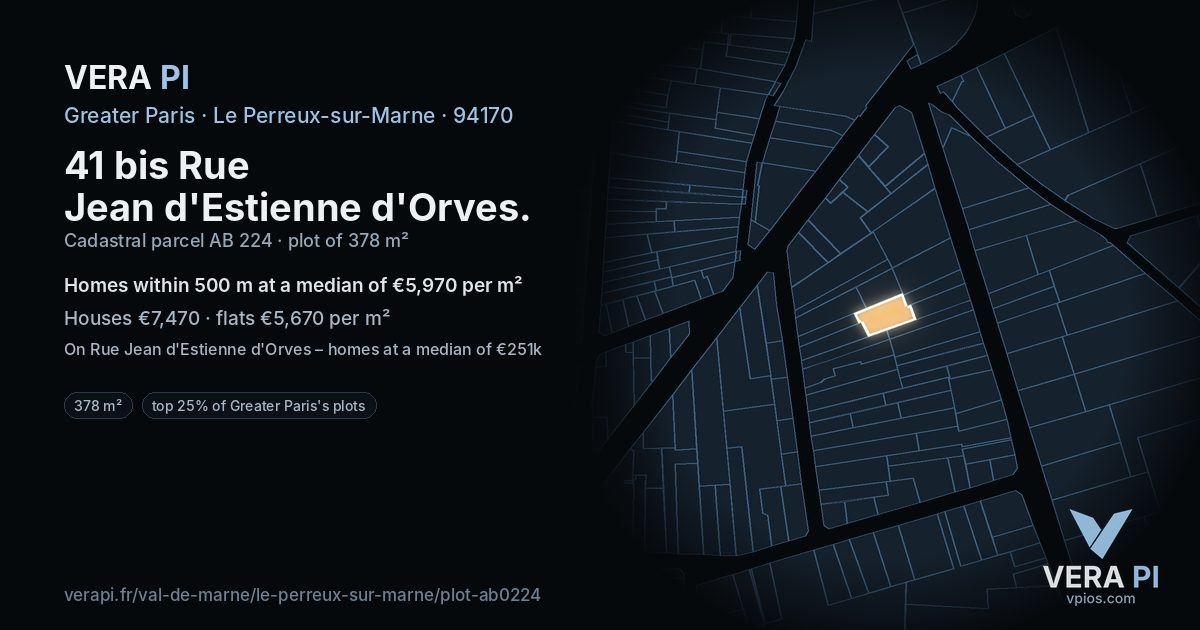 41 bis Rue Jean d'Estienne d'Orves, Le Perreux-sur-Marne at night – the plot lit, the parcels around coloured by the prices near them
