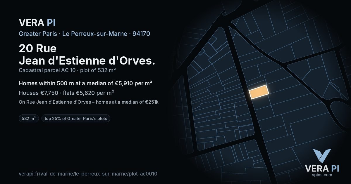 20 Rue Jean d'Estienne d'Orves, Le Perreux-sur-Marne at night – the plot lit, the parcels around coloured by the prices near them