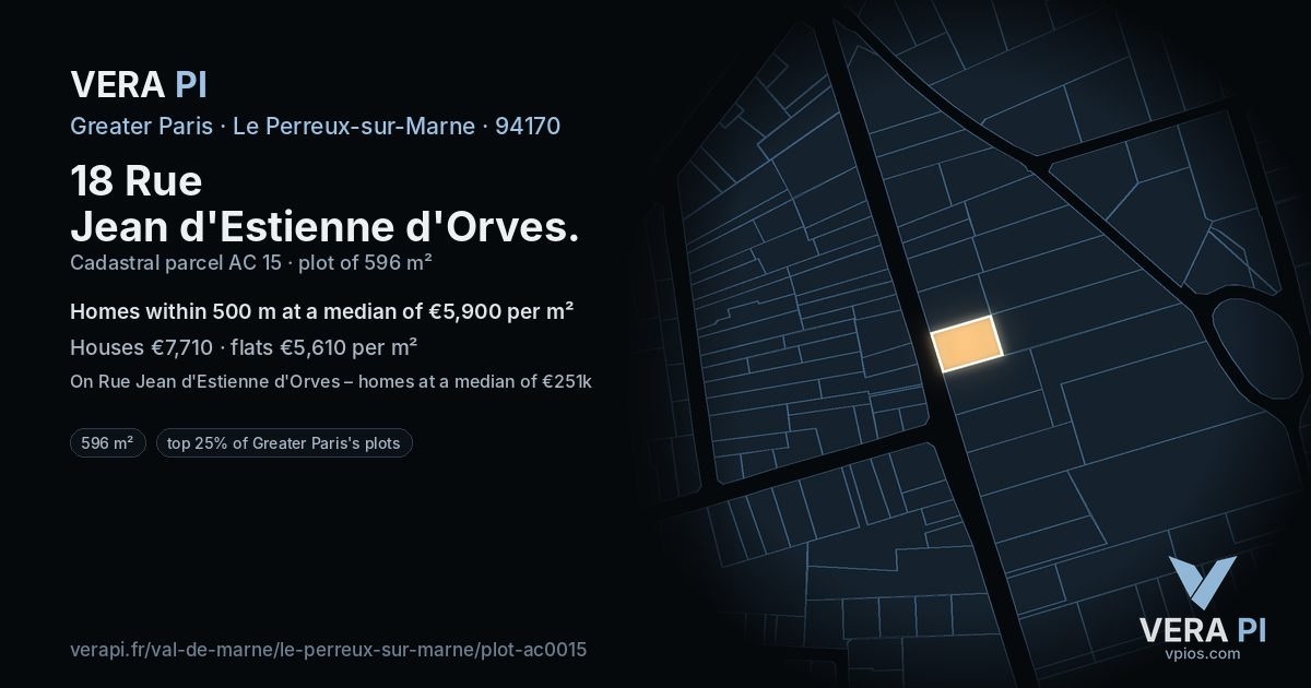 18 Rue Jean d'Estienne d'Orves, Le Perreux-sur-Marne at night – the plot lit, the parcels around coloured by the prices near them
