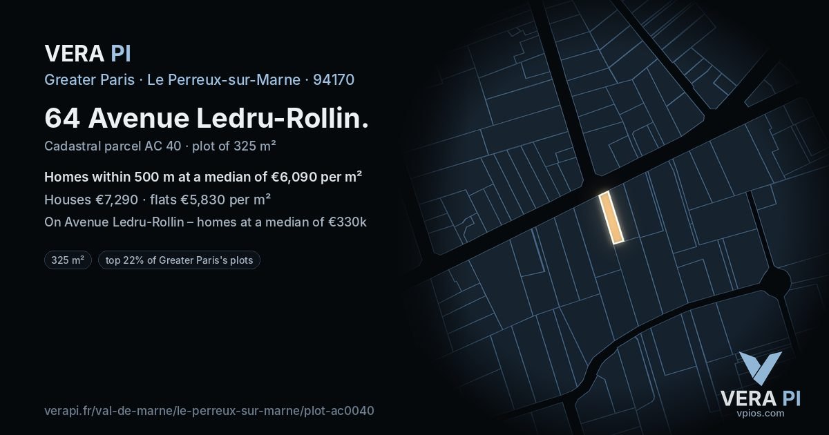 64 Avenue Ledru-Rollin, Le Perreux-sur-Marne at night – the plot lit, the parcels around coloured by the prices near them