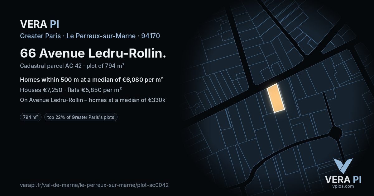 66 Avenue Ledru-Rollin, Le Perreux-sur-Marne at night – the plot lit, the parcels around coloured by the prices near them