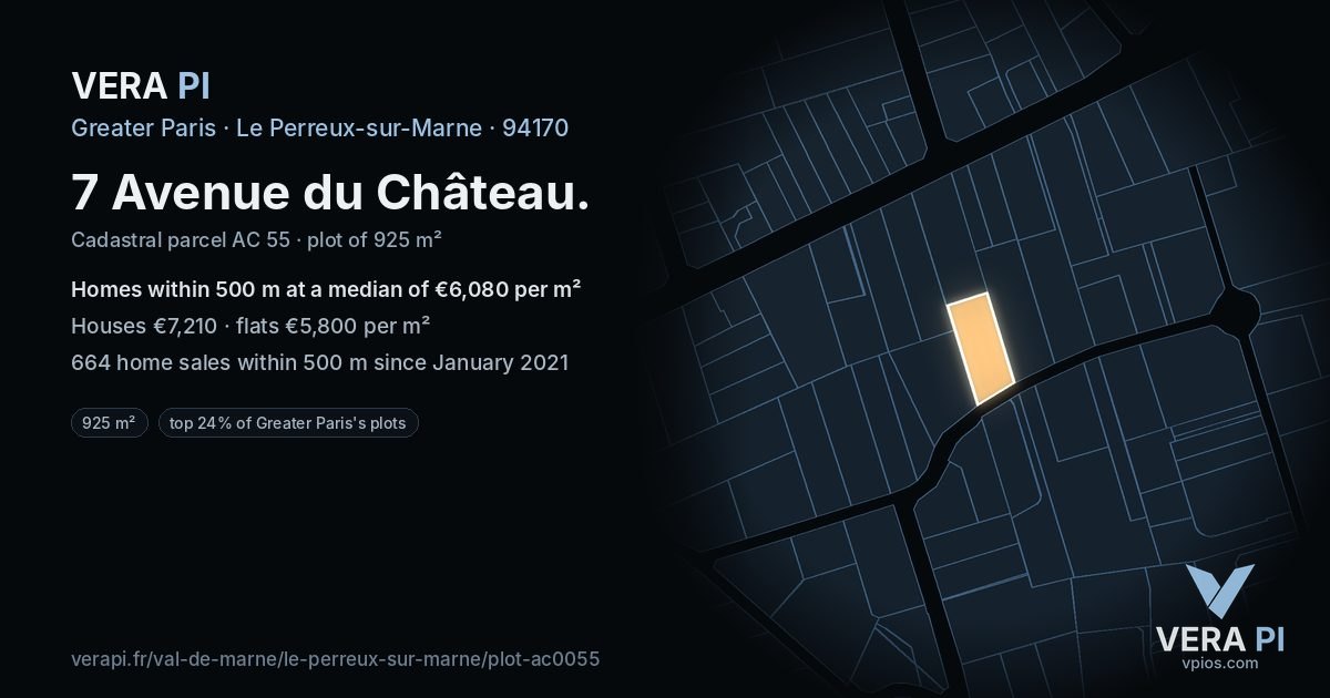 7 Avenue du Château, Le Perreux-sur-Marne at night – the plot lit, the parcels around coloured by the prices near them
