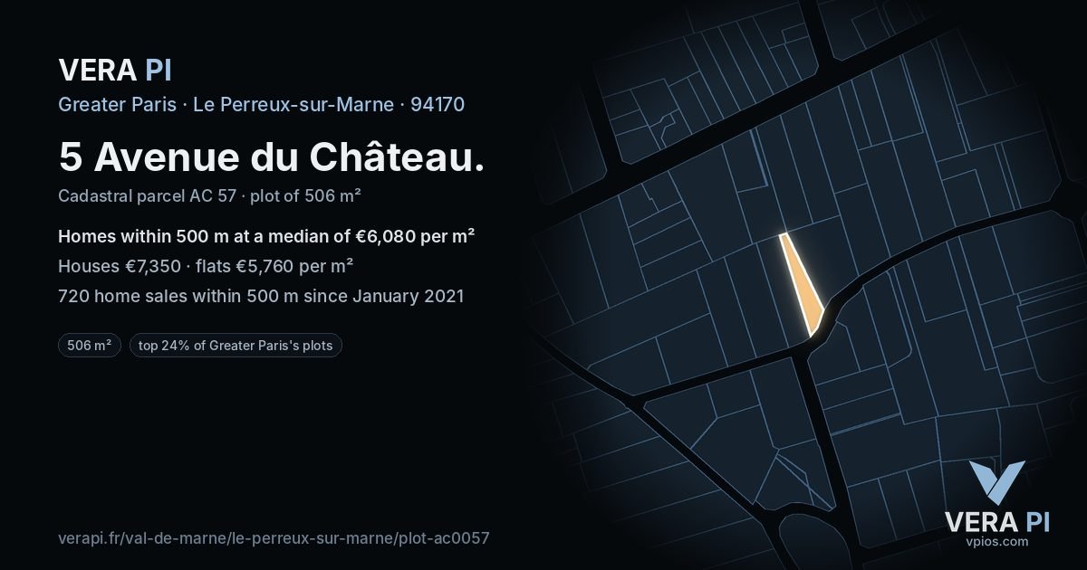 5 Avenue du Château, Le Perreux-sur-Marne at night – the plot lit, the parcels around coloured by the prices near them