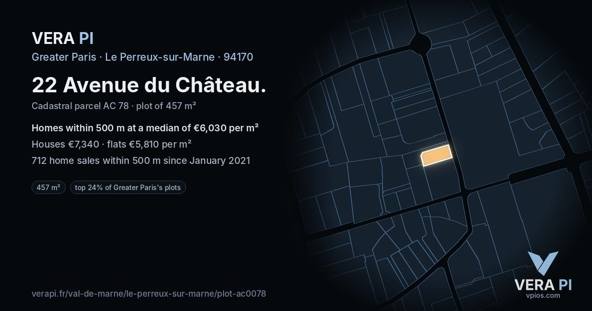 22 Avenue du Château, Le Perreux-sur-Marne at night – the plot lit, the parcels around coloured by the prices near them